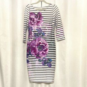 BEIGE by EC Black White Stripe Lavender Floral Side Print  Sz 8 Without use